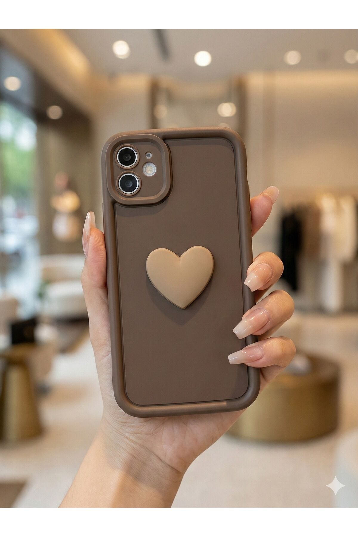 İPhone 11 Uyumlu Kalpli Kılıf Kahverengi Yumuşak Kapak