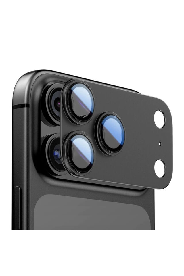 Apple iPhone 17 Promax - 17 Pro Uyumlu Kamera Lens Koruyucu Metal Çerceveli Tam Koruyucu Cam