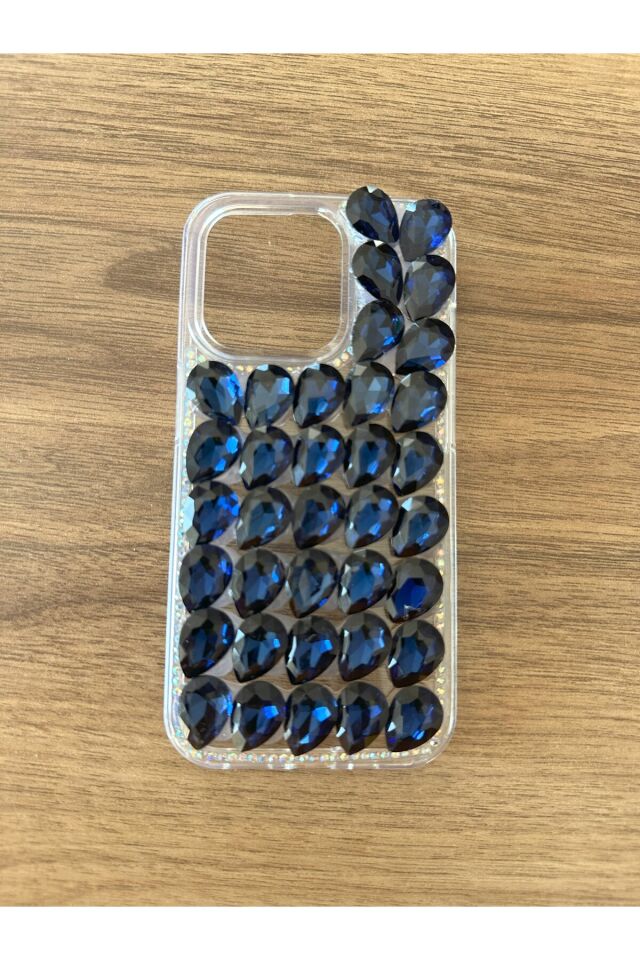 İphone 13 Uyumlu Kristal Taşlı Slikon Kılıf (Handmade) Lacivert