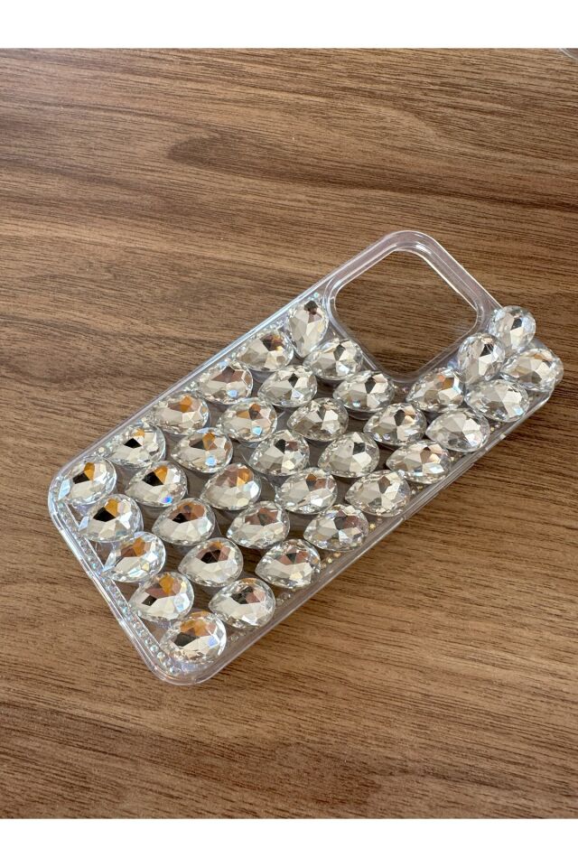 İphone 13 Uyumlu Kristal Taşlı Slikon Kılıf (Handmade) Beyaz