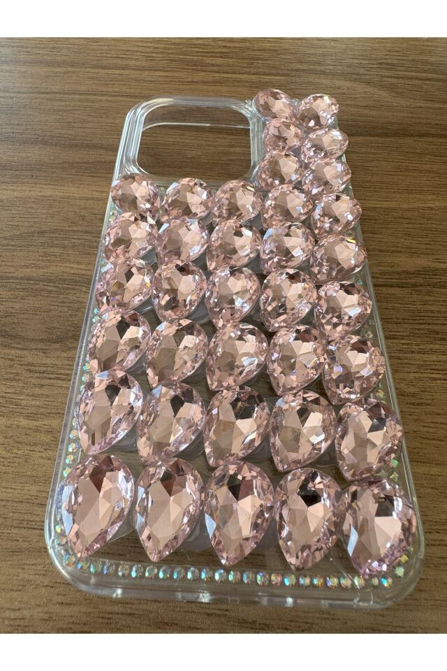İphone 13 Promax Uyumlu Kristal Taşlı Slikon Kılıf (Handmade) Pembe