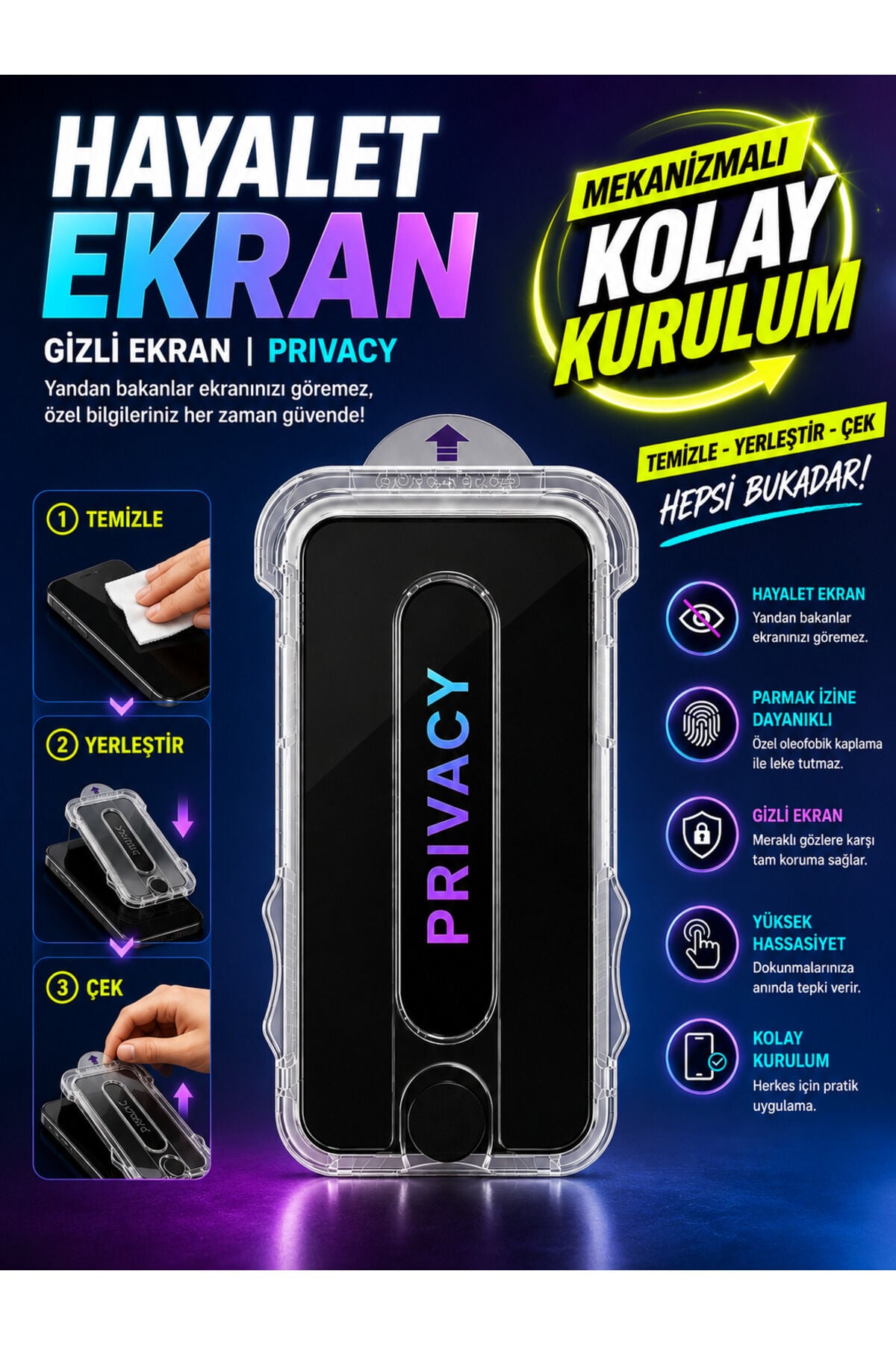 17 Air Hayalet Cam Ekran Koruyucu – Privacy Gizlilik Camı, 5D Mekanizmalı Kolay Kurulum, Tam Kaplama
