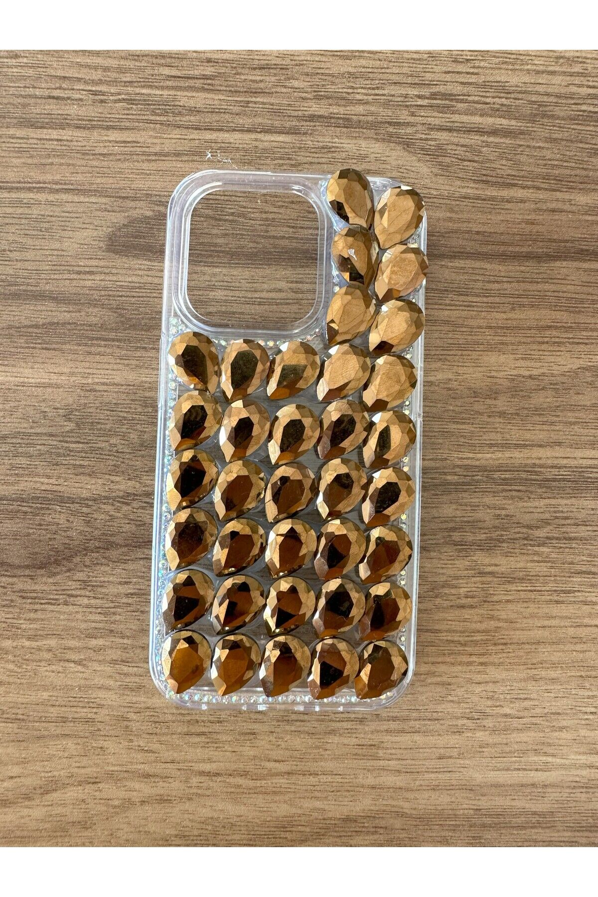 İphone 13 Promax Uyumlu Kristal Taşlı Slikon Kılıf (Handmade) Altın