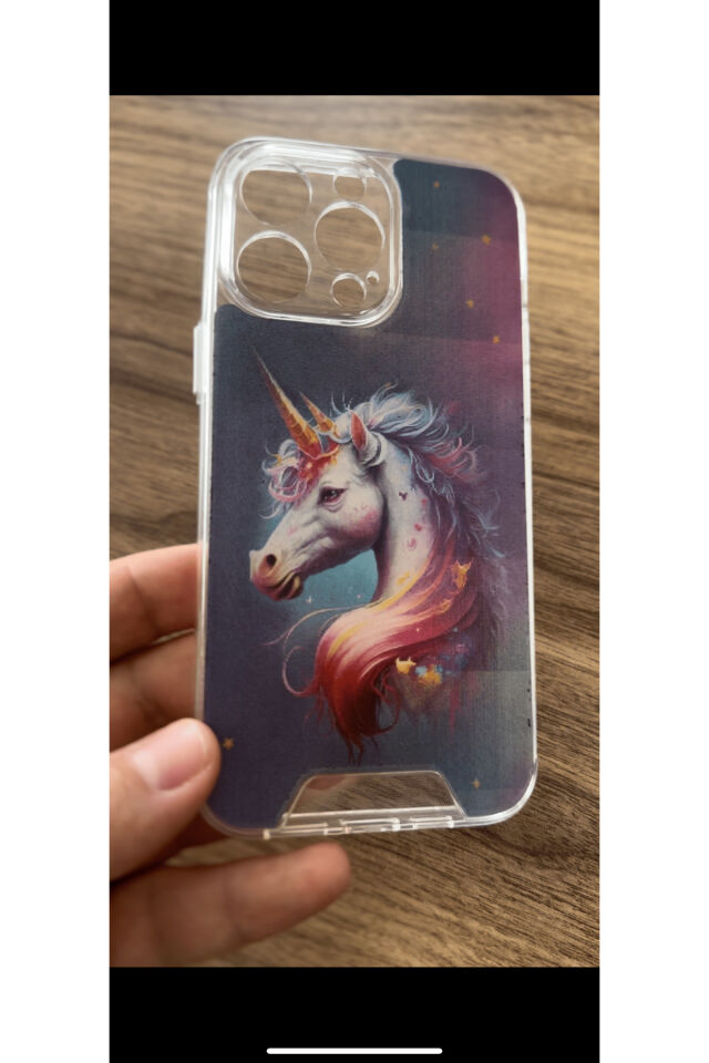 İphone 14 Uyumlu Hareketli Kapak 3 Boyutlu  Slikon Kapak ( Türkiye’de İlk )Unicorn Desenli Kılıf Gri