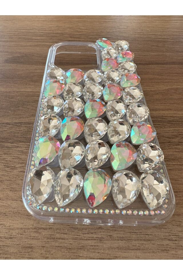 İphone 14 Uyumlu Kristal Taşlı Slikon Kılıf (Handmade) Janjan