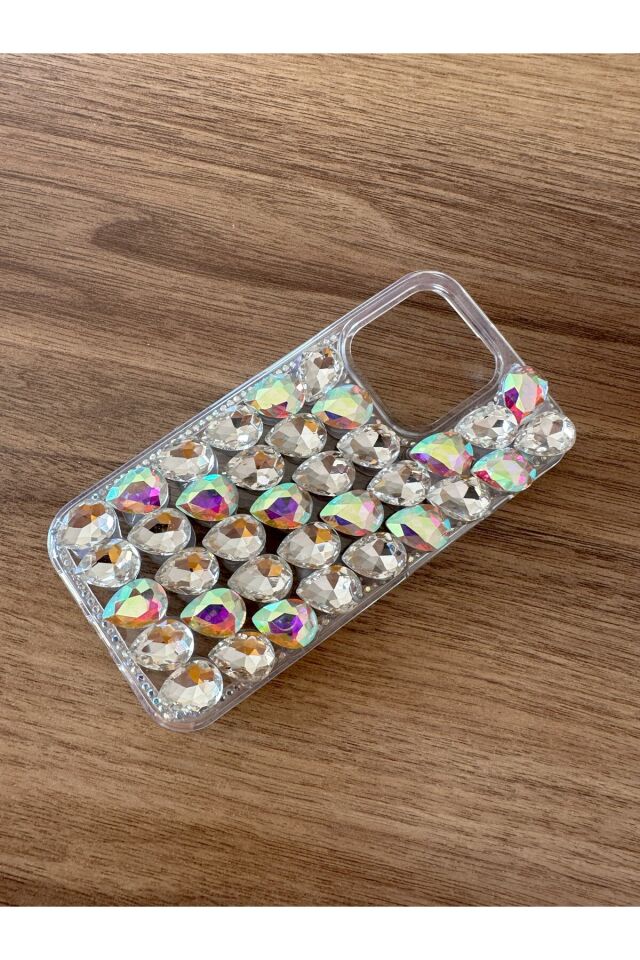 İphone 14 Uyumlu Kristal Taşlı Slikon Kılıf (Handmade) Janjan