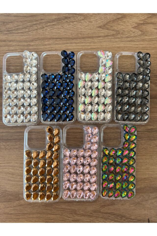 İphone 14 Uyumlu Kristal Taşlı Slikon Kılıf (Handmade) Janjan