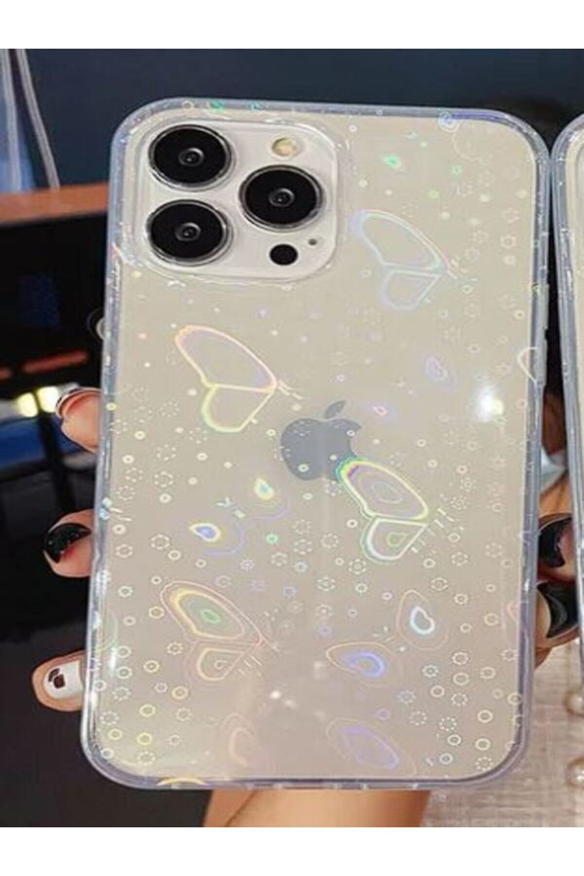 14 pro hologramlı kelebekli kılıf Şeffaf