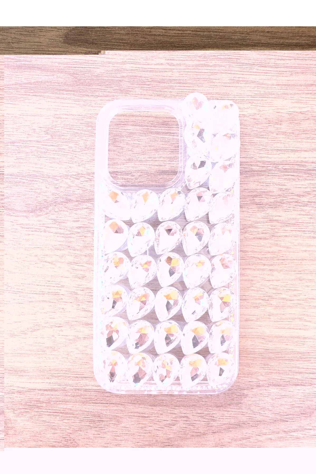 İphone 14 Promax Uyumlu Slikon Kristal Taşlı Kılıf (Handmade) Beyaz