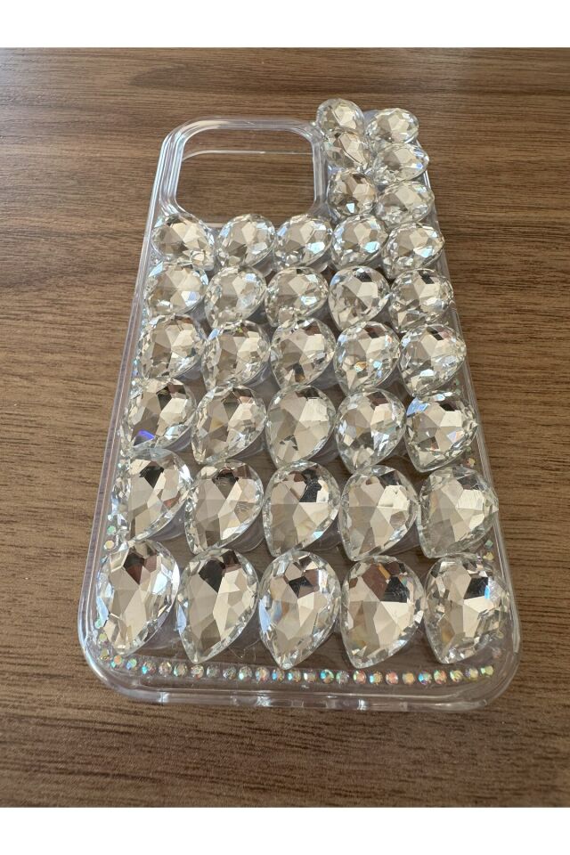 İphone 14 Promax Uyumlu Slikon Kristal Taşlı Kılıf (Handmade) Beyaz