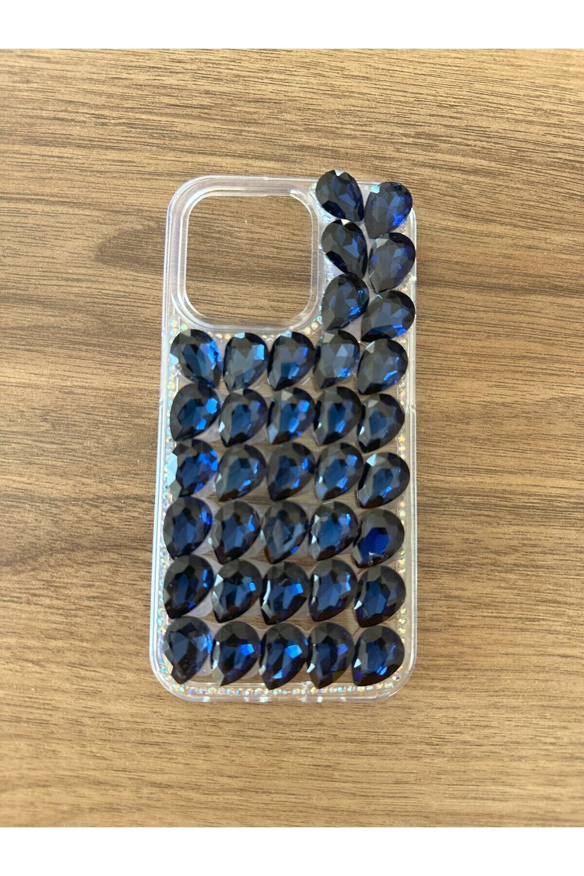 İphone 15 Promax Uyumlu Kristal Taşlı Slikon Kılıf (Handmade) Lacivert