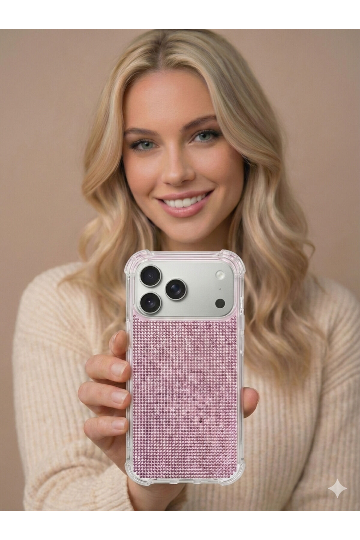 İphone 17 Pro Taşlı Diamond Uyumlu Kılıf Slikon Korumalı Kapak Pembe