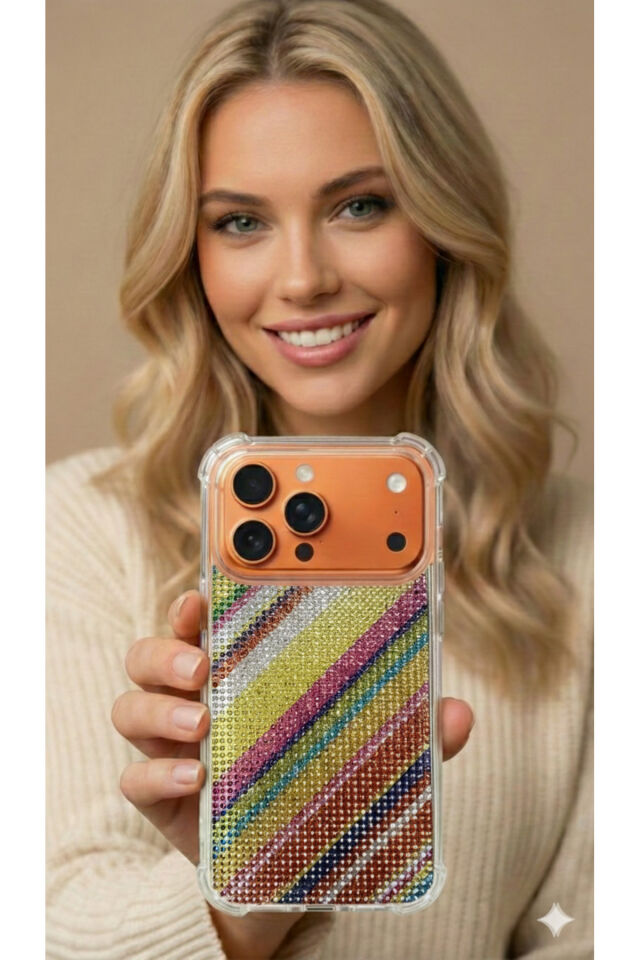 İphone 18 Promax / 17 Promax Taşlı Diamond Uyumlu Kılıf Slikon Korumalı Kapak Gökkuşağı Dalgası 2