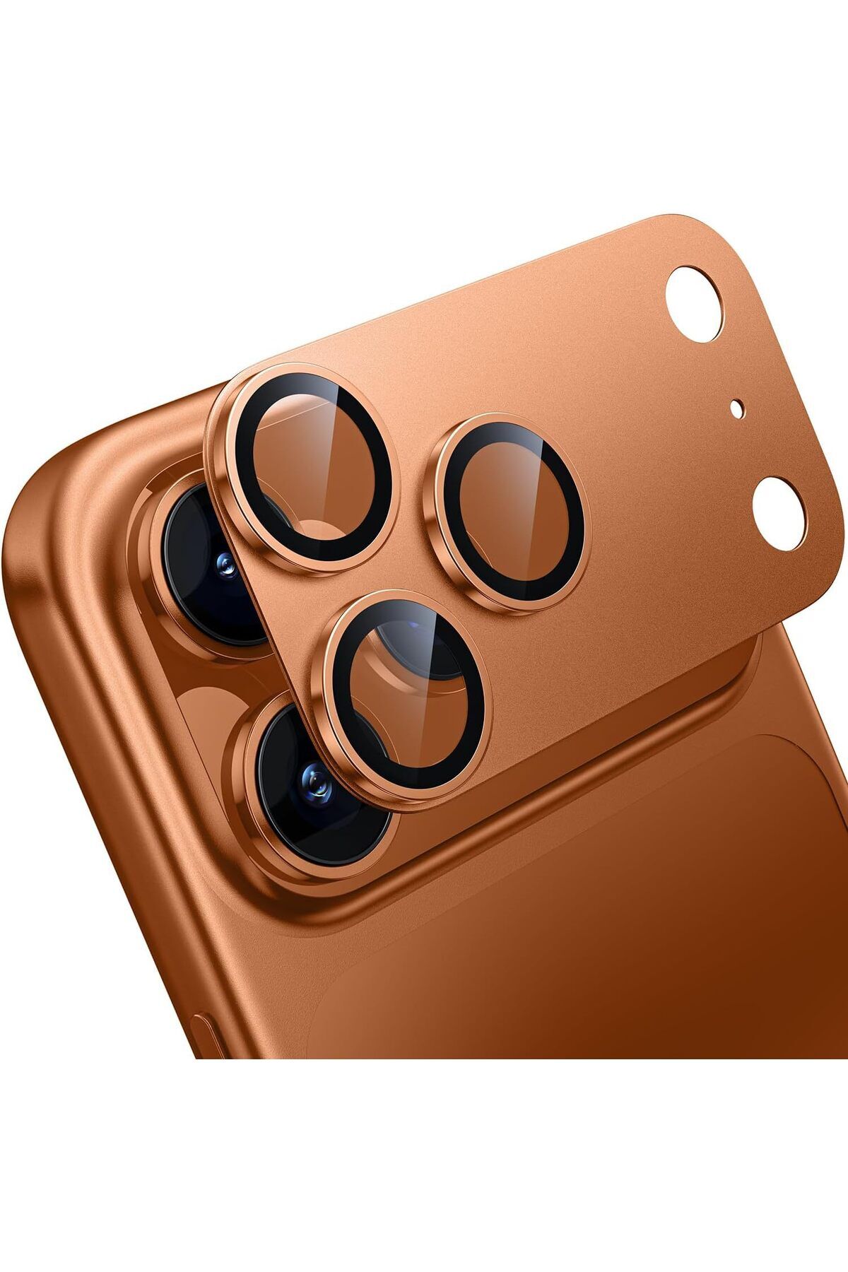 Apple iPhone 17 Promax - 17 Pro Uyumlu Kamera Lens Koruyucu Metal Çerceveli Tam Koruyucu Cam Turuncu