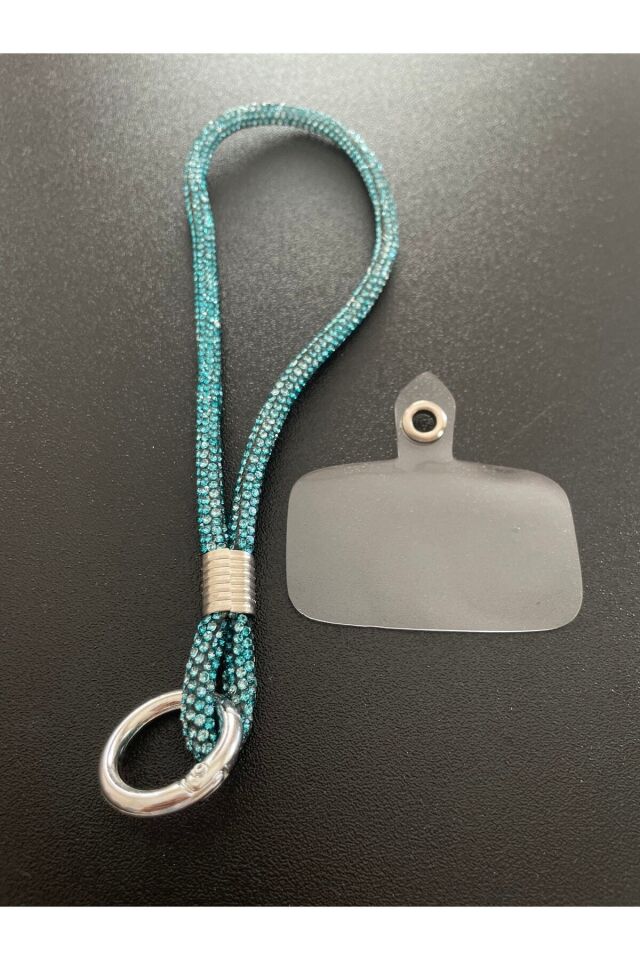 Taşlı Telefon Askısı Parlak Lüx Işıltılı Charm El İçin Küçük Bilek Strap Aparatlı Kullanım Turkuaz