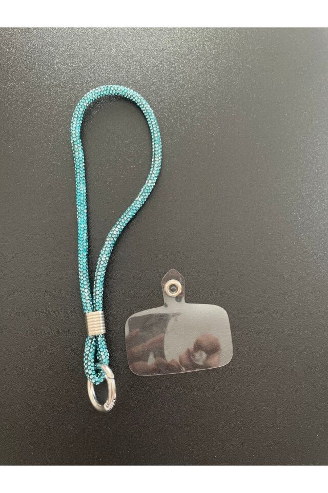 Taşlı Telefon Askısı Parlak Lüx Işıltılı Charm El İçin Küçük Bilek Strap Aparatlı Kullanım Turkuaz
