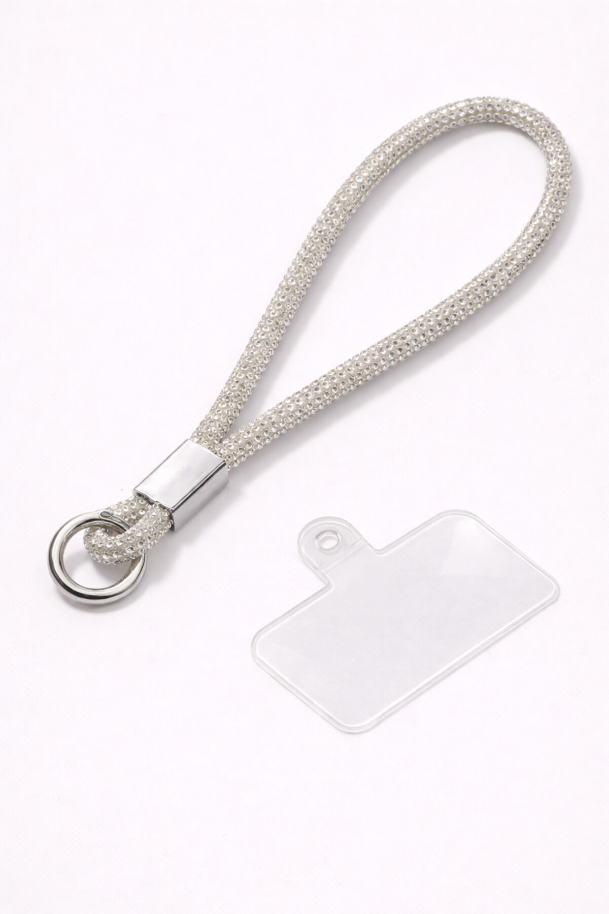 Taşlı Telefon Askısı Parlak Lüx Işıltılı Charm El İçin Küçük Bilek Strap Aparatlı Kullanım Beyaz
