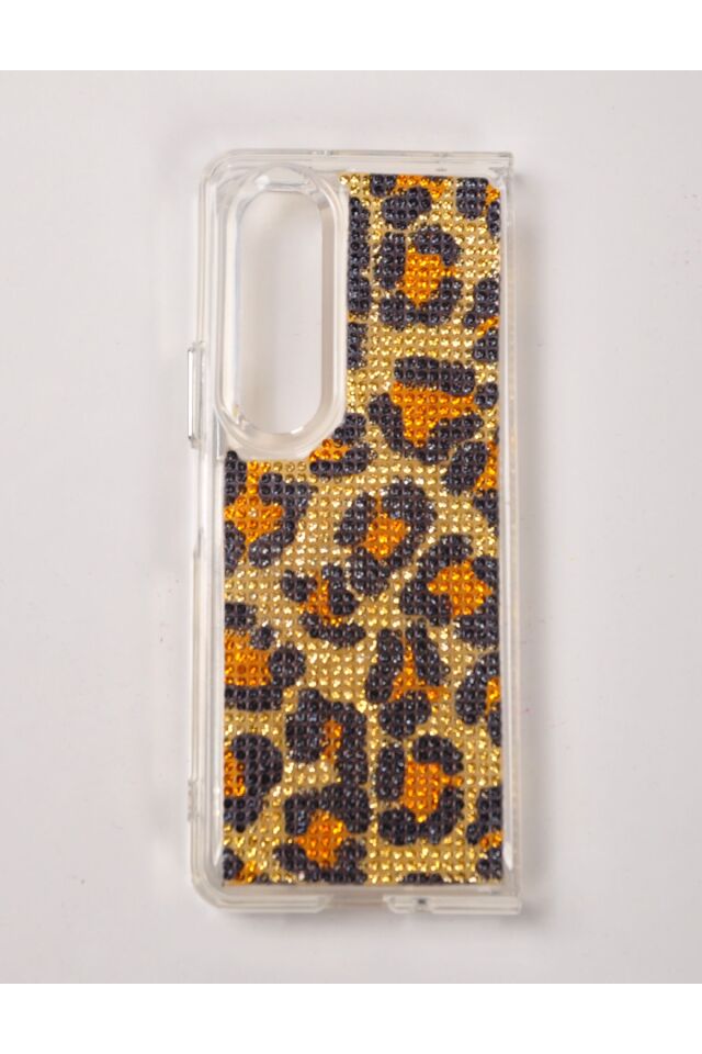 Galaxy Z Fold 3 Diamonds Taşlı Uyumlu   Kılıf Leopar