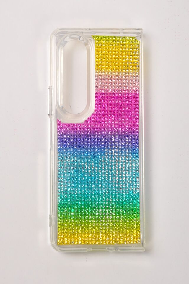 Samsung Galaxy Z Fold 4 Uyumlu Diamonds Taşlı Kılıf Gökkuşağı