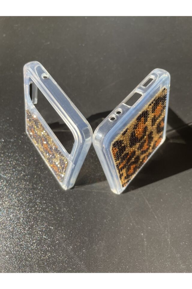 Samsung Galaxy Z Uyumlu Flip 4 Diamonds Taşlı Kılıf Leopar