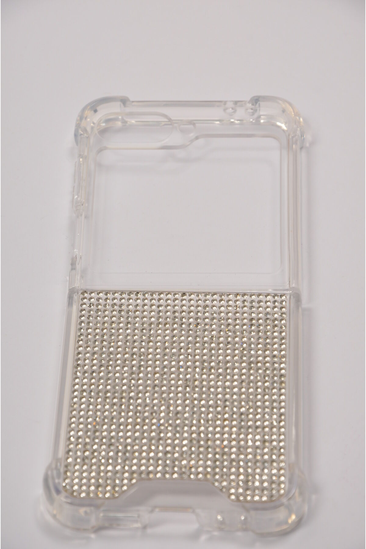 Samsung Galaxy Flip 7, El Yapımı, Diamonds, Taşlı, Şeffaf Silikon, Işıltılı, Telefon Kılıfı Beyaz