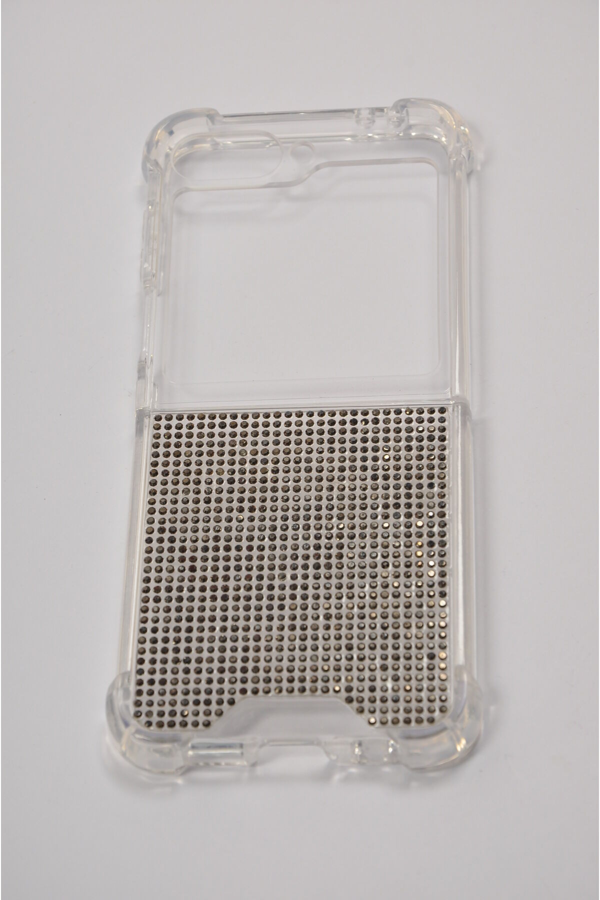 Samsung Galaxy Flip 7, El Yapımı, Diamonds, Taşlı, Şeffaf Silikon, Işıltılı, Telefon Kılıfı Gri
