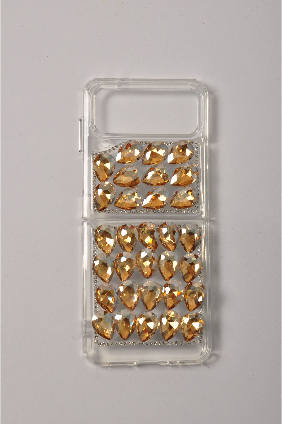 Samsung Galaxy Z Flip 3 Taşlı Kılıf Gold