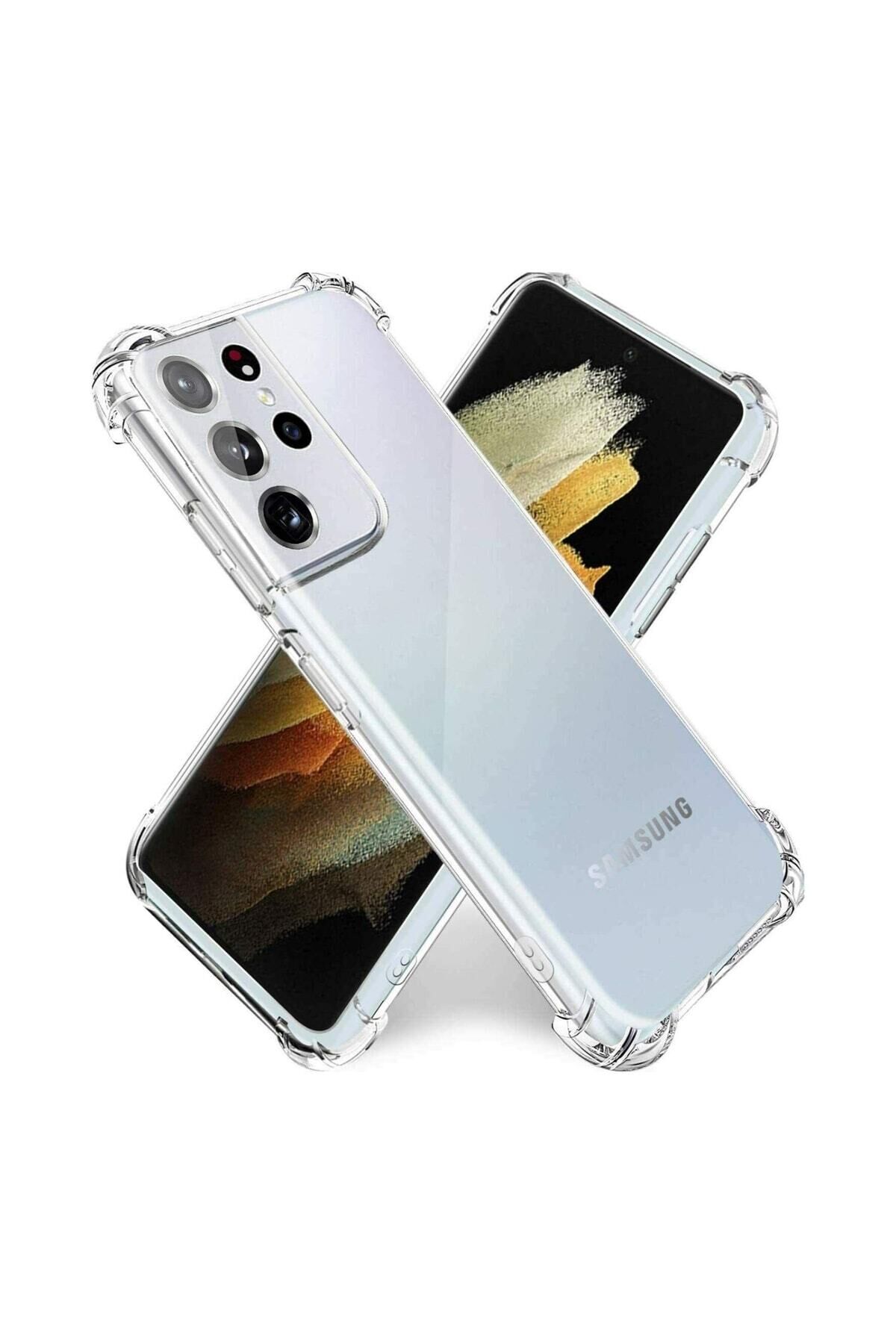 Samsung Galaxy S21 Ultra Kapak Antişok Airbag Köşe Korumalı Silikon Şeffaf Kılıf Şeffaf