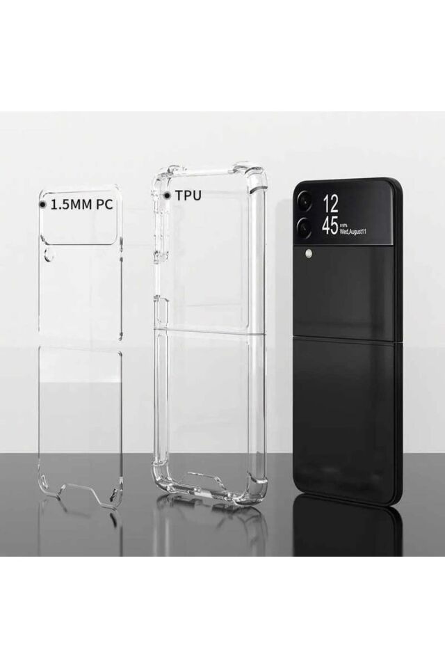 Samsung Galaxy Z Flip4 Kılıf Darbe Korumalı Transparent Silikon Kapak Şeffaf Şeffaf