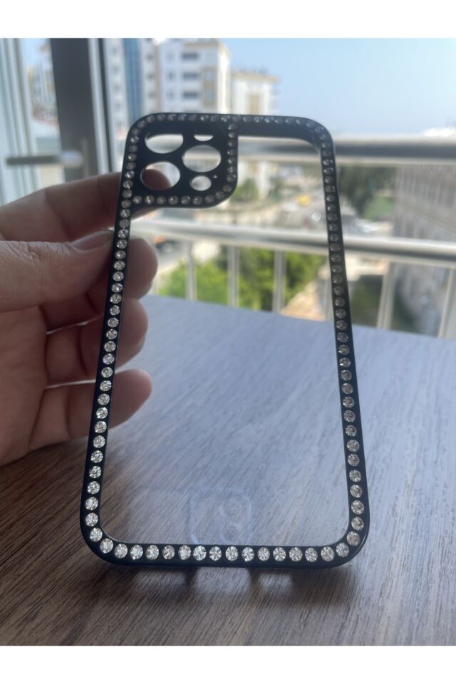 Iphone 13 Pro Kenarları Taşlı Kılıf Siyah