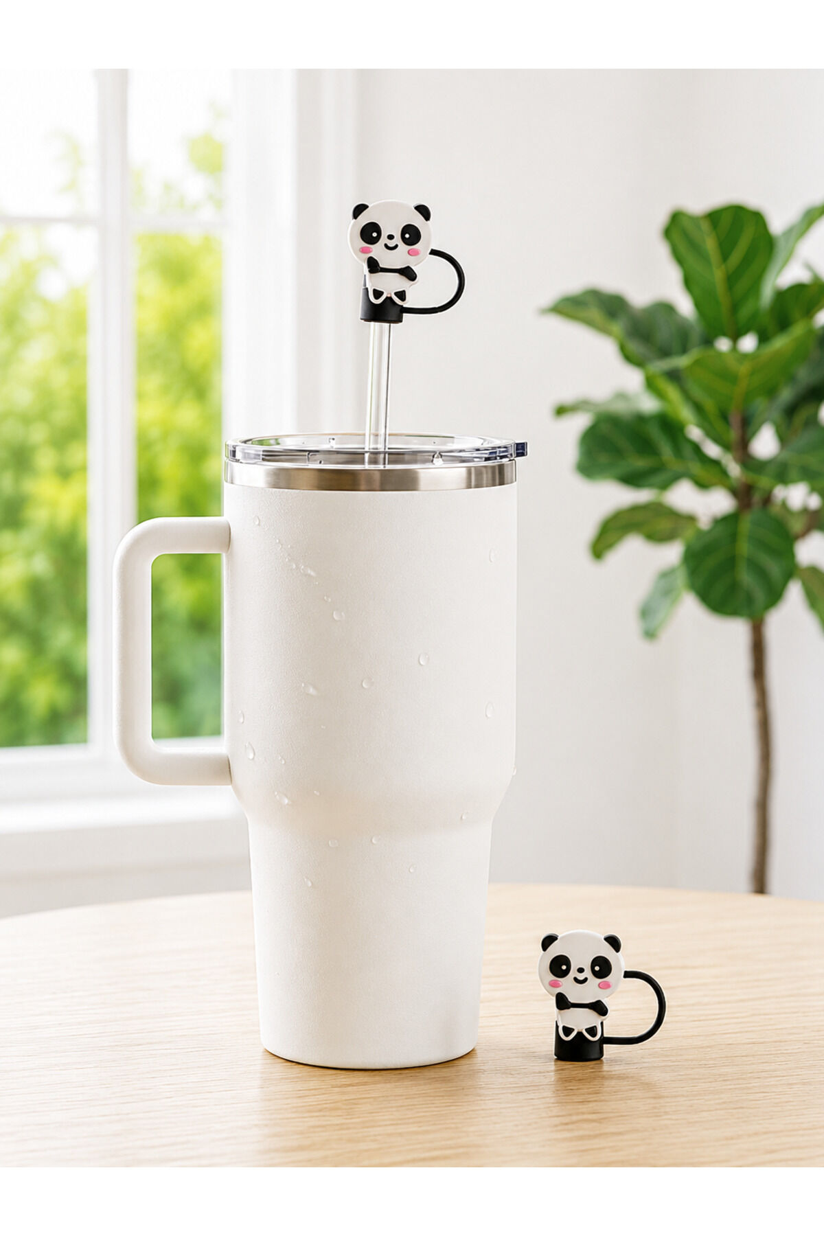 Stnly Quencher Termos İçin Silikon Pipet Tıpası Kapağı Toz Geçirmez Kapak Şekilli Pipet Başlığı Panda