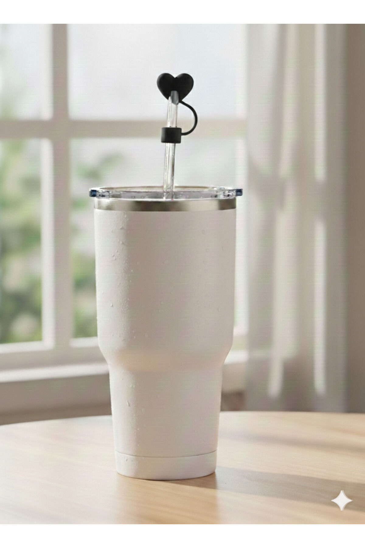 Stnly Quencher Termos İçin Silikon Pipet Tıpası Kapağı Toz Geçirmez Kapak Şekilli Pipet Başlığı Simsiyah Kalp