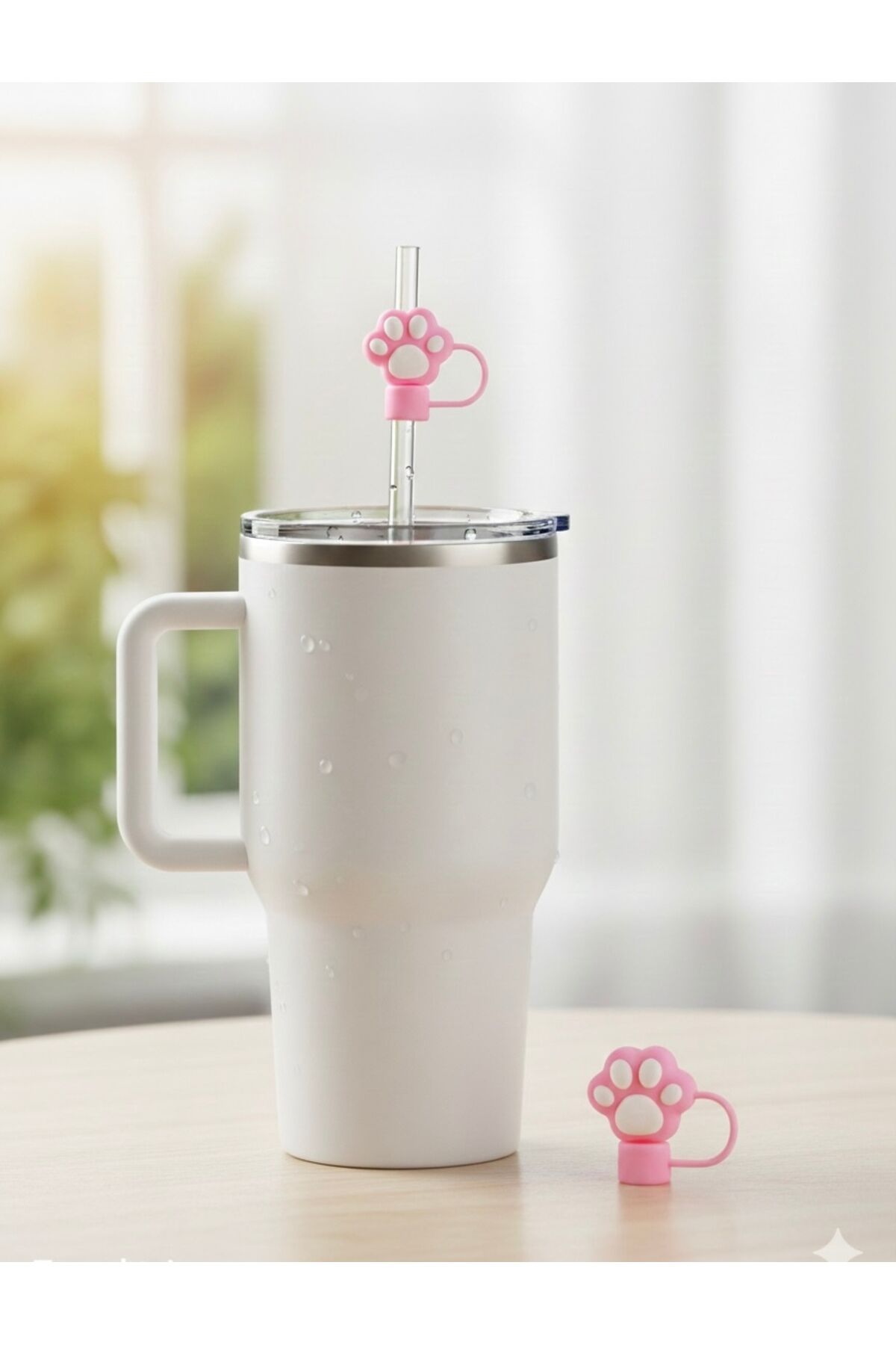 Stnly Quencher Termos İçin Silikon Pipet Tıpası Kapağı Toz Geçirmez Kapak Şekilli Pipet Başlığı Ekru