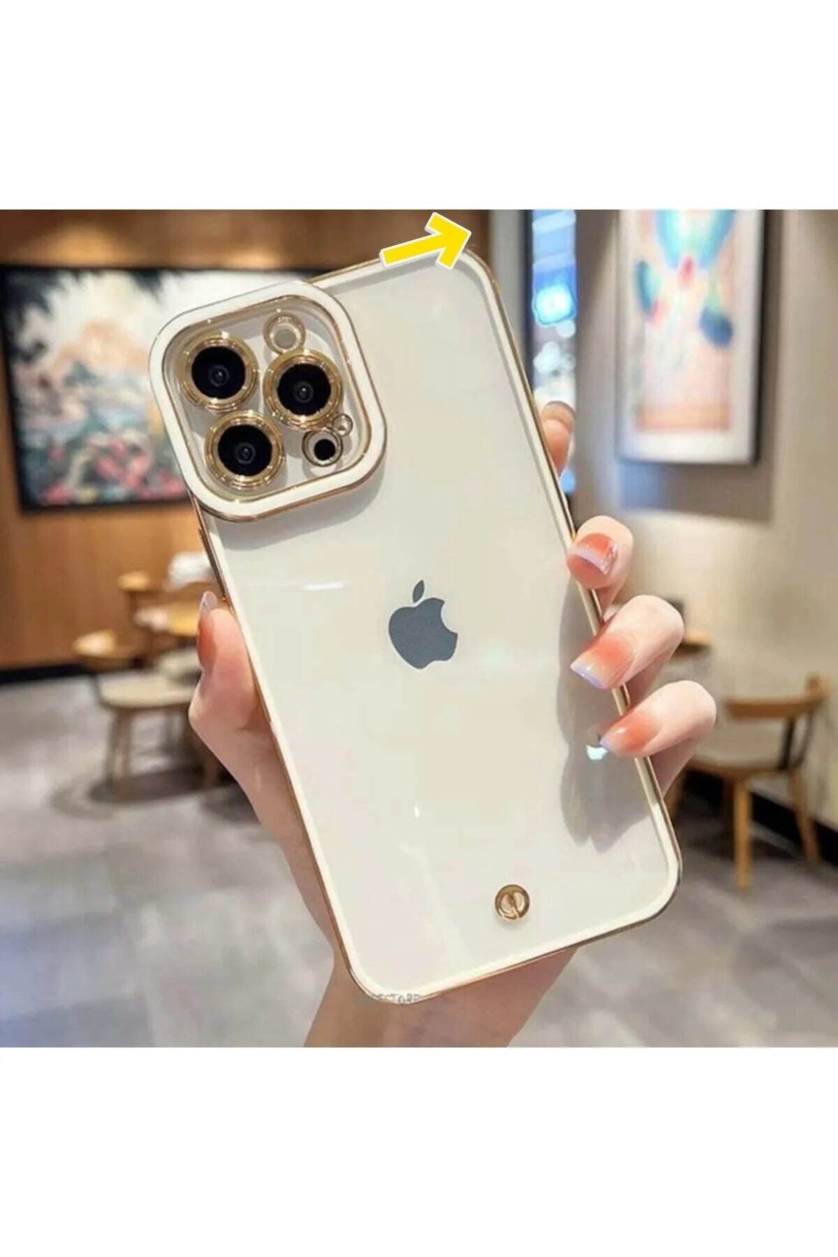Iphone 14 Pro Uyumlu Kılıf Kamera Lens Çıkıntılı Korumalı Parlak Şeffaf Silikon Beyaz