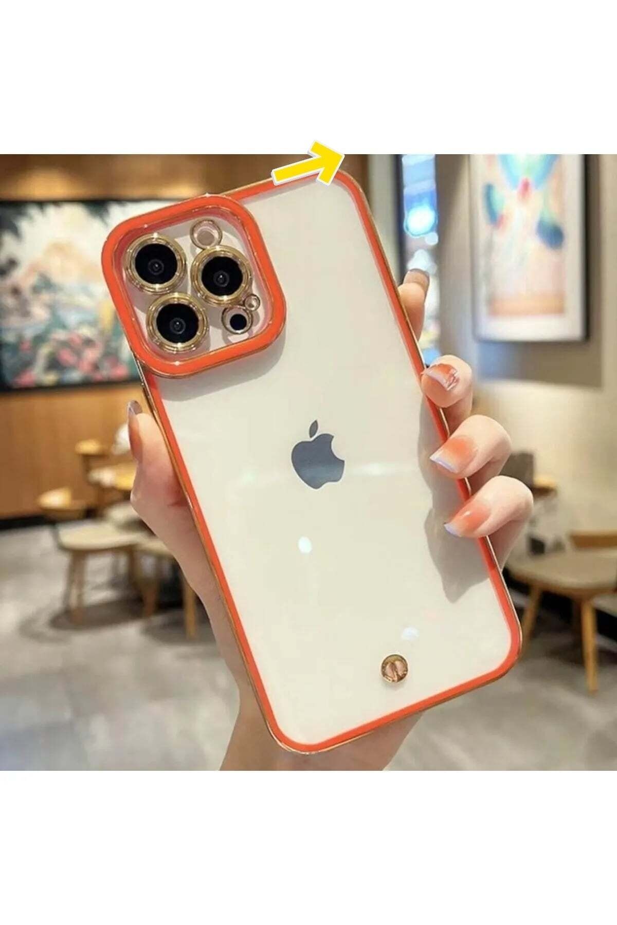Iphone 14 Pro Uyumlu Kılıf Kamera Lens Çıkıntılı Korumalı Parlak Şeffaf Silikon Kırmızı
