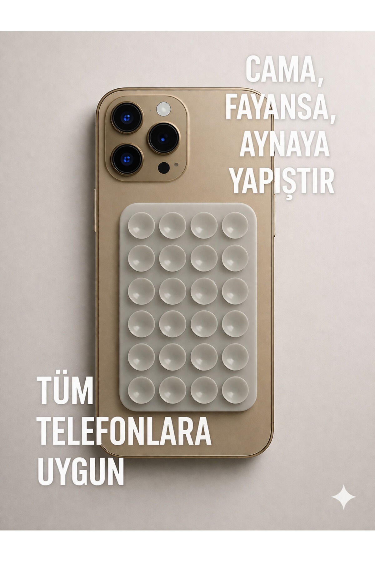 Telefon Tutucu Vantuz Slikon Vakumlu Cep Telefonu İçin Yapışkanlı Kaymaz Tutucu Cama Yapışan Açık Gri