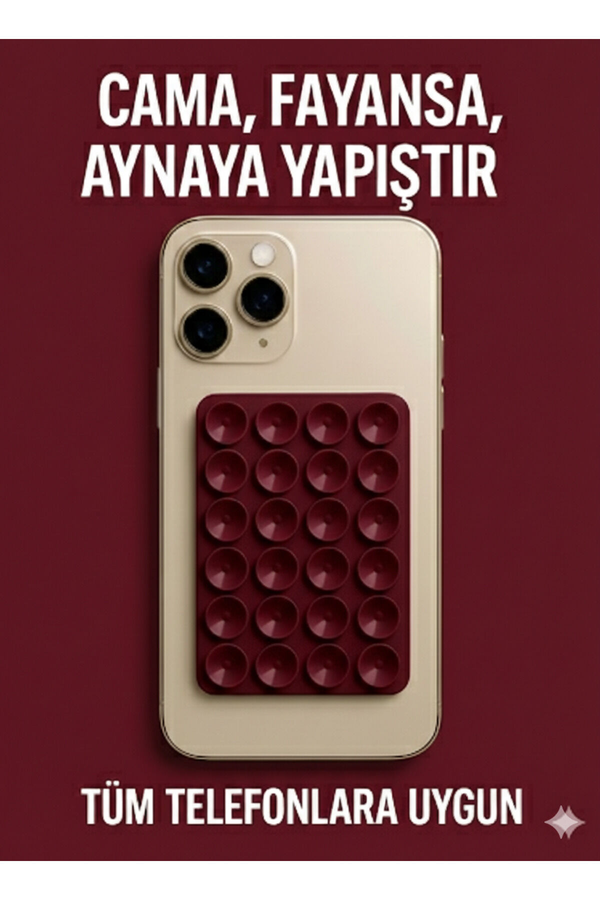 Telefon Tutucu Vantuz Slikon Vakumlu Cep Telefonu İçin Yapışkanlı Kaymaz Tutucu Cama Yapışan Bordo
