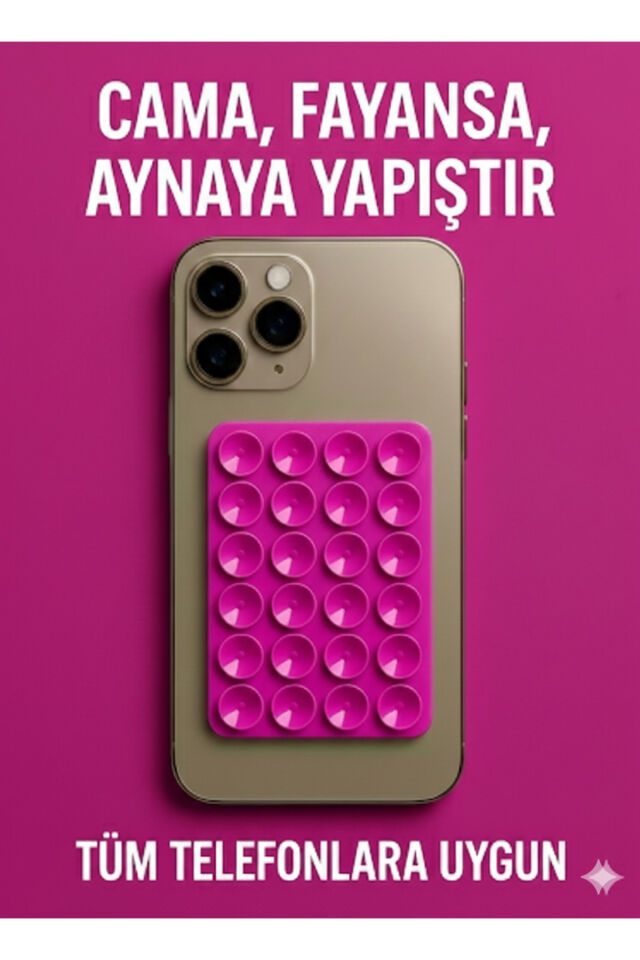 Telefon Tutucu Vantuz Slikon Vakumlu Cep Telefonu İçin Yapışkanlı Kaymaz Tutucu Cama Yapışan Fuşya