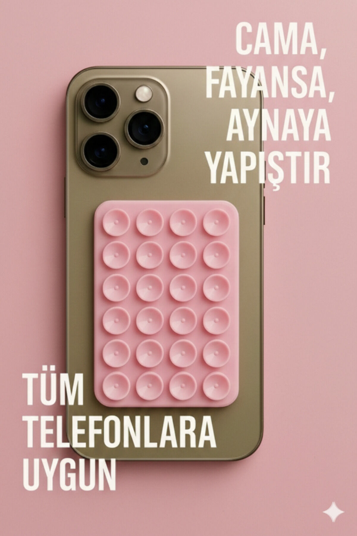 Telefon Tutucu Vantuz Slikon Vakumlu Cep Telefonu İçin Yapışkanlı Kaymaz Tutucu Cama Yapışan Pudra Pembe