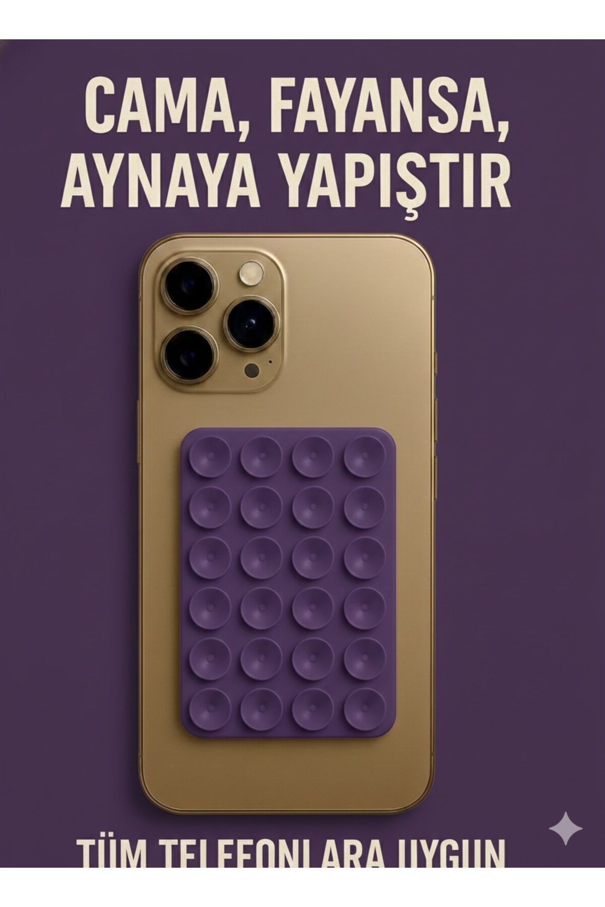 Telefon Tutucu Vantuz Slikon Vakumlu Cep Telefonu İçin Yapışkanlı Kaymaz Tutucu Cama Yapışan Derin Mor
