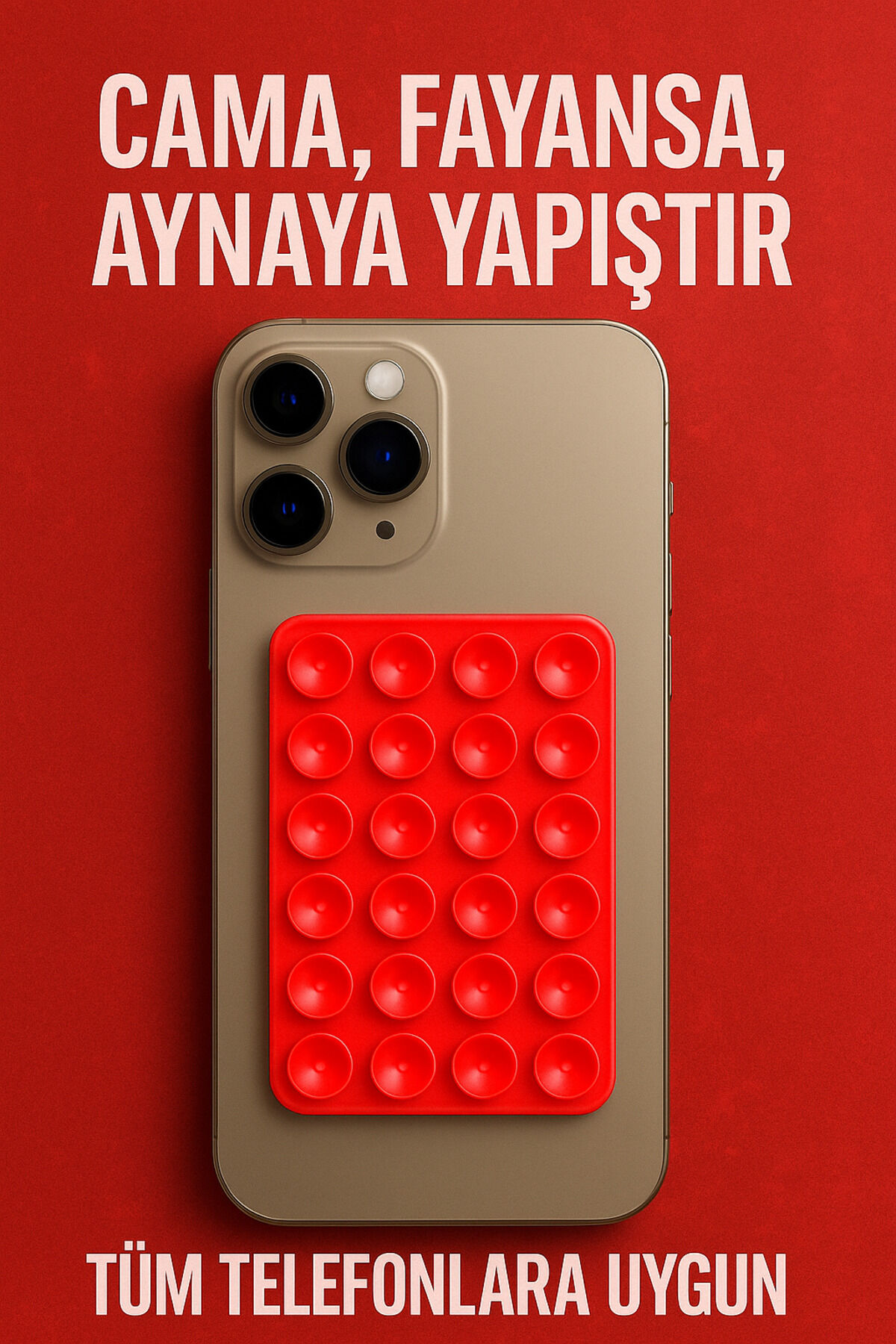Telefon Tutucu Vantuz Slikon Vakumlu Cep Telefonu İçin Yapışkanlı Kaymaz Tutucu Cama Yapışan Kırmızı