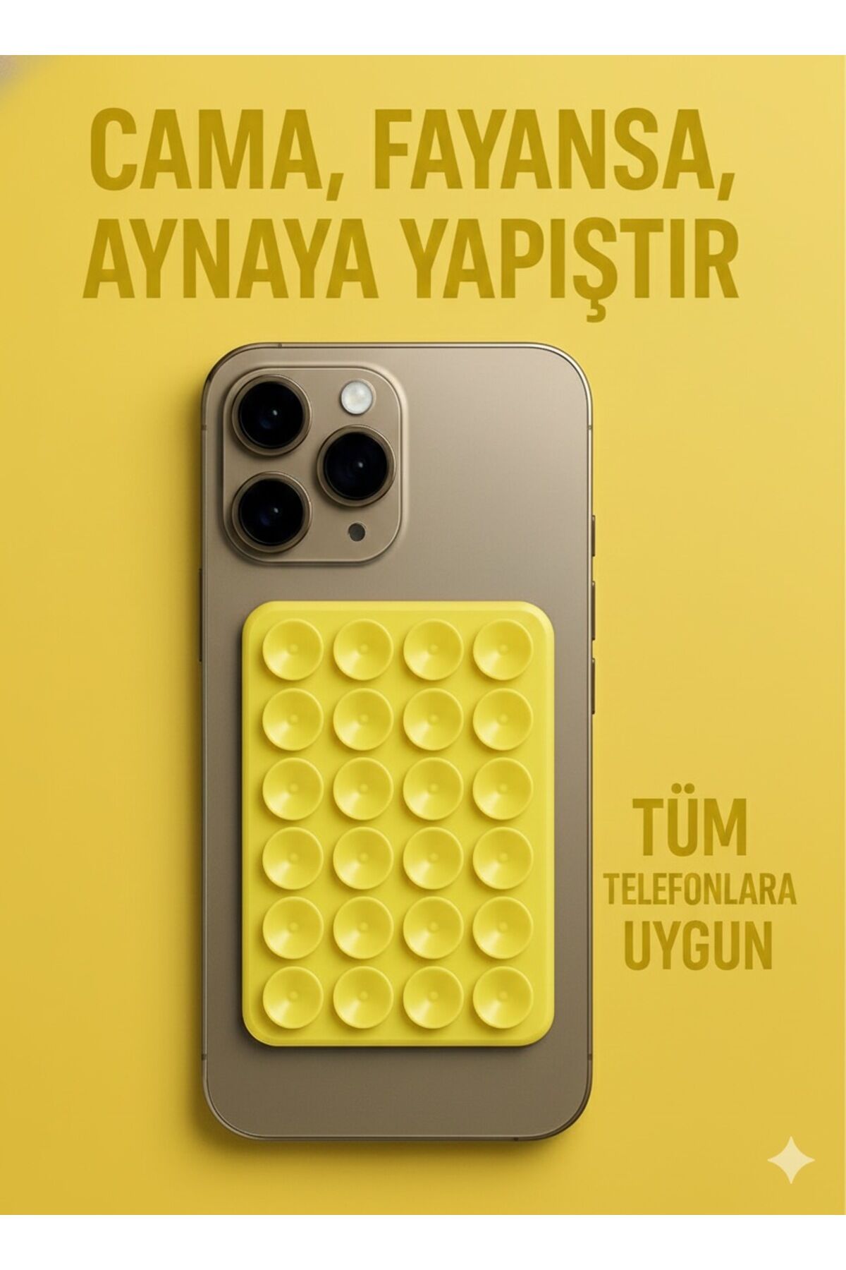 Telefon Tutucu Vantuz Slikon Vakumlu Cep Telefonu İçin Yapışkanlı Kaymaz Tutucu Cama Yapışan Sarı