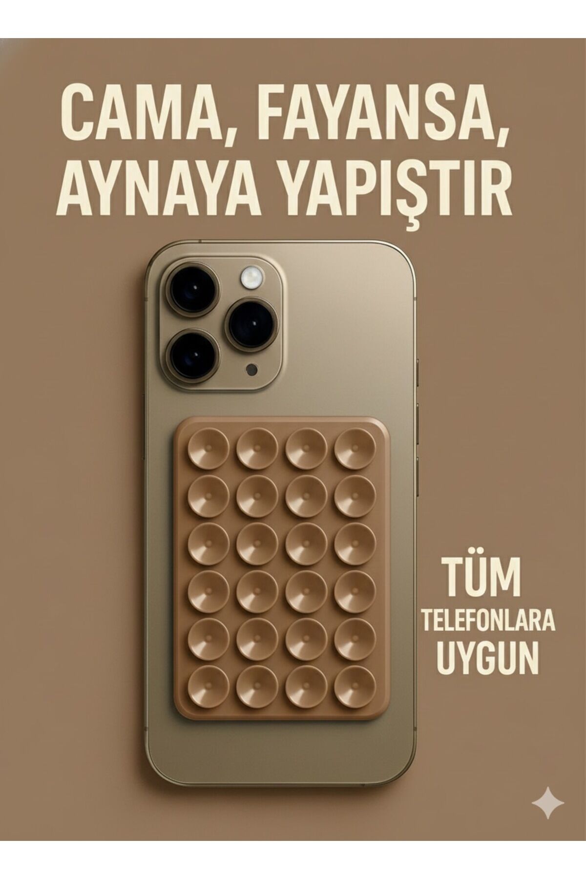 Telefon Tutucu Vantuz Slikon Vakumlu Cep Telefonu İçin Yapışkanlı Kaymaz Tutucu Cama Yapışan Kahverengi