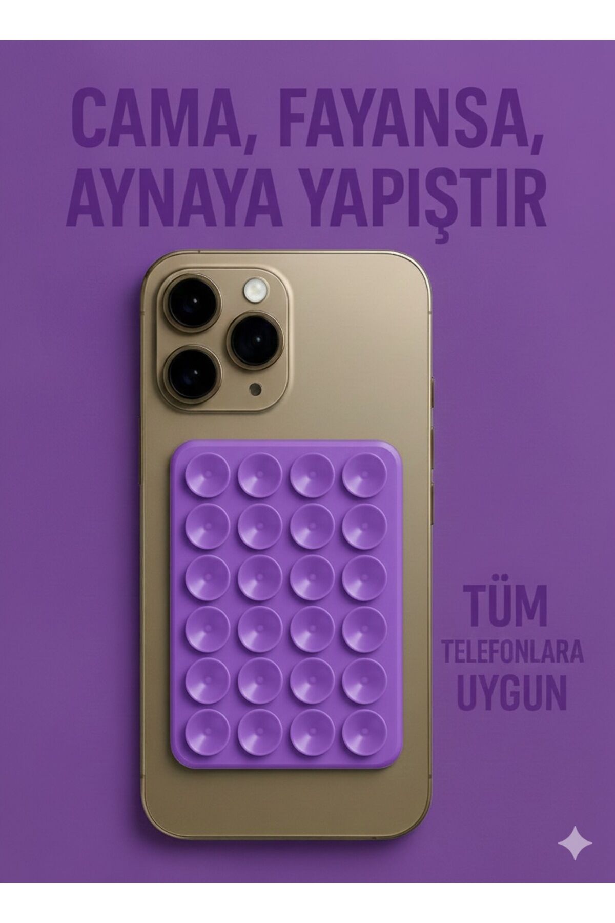 Telefon Tutucu Vantuz Slikon Vakumlu Cep Telefonu İçin Yapışkanlı Kaymaz Tutucu Cama Yapışan Mor
