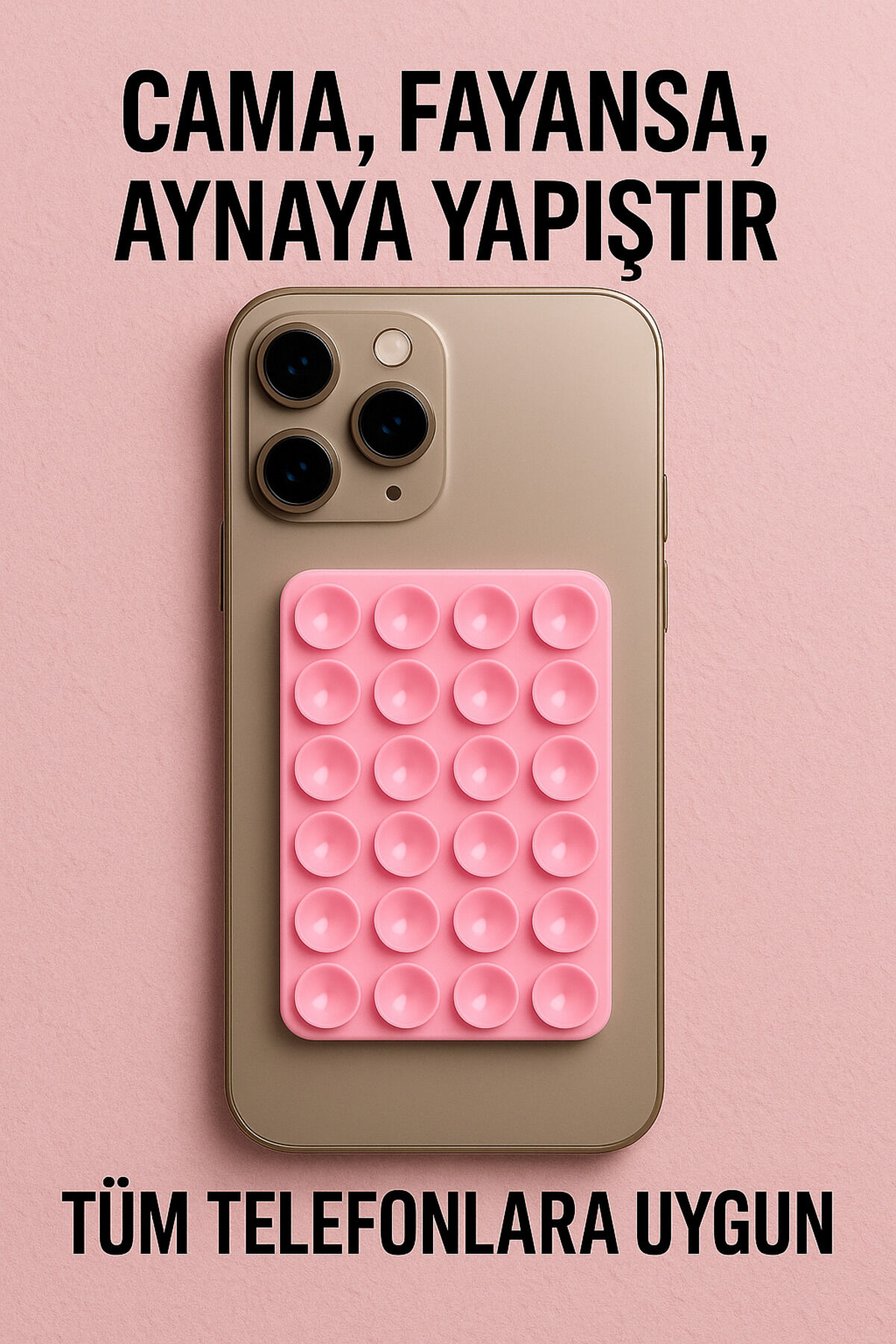 Telefon Tutucu Vantuz Slikon Vakumlu Cep Telefonu İçin Yapışkanlı Kaymaz Tutucu Cama Yapışan Pembe
