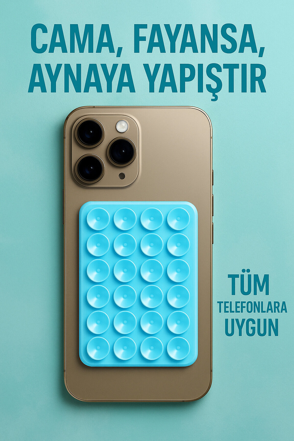 Telefon Tutucu Vantuz Slikon Vakumlu Cep Telefonu İçin Yapışkanlı Kaymaz Tutucu Cama Yapışan Turkuaz