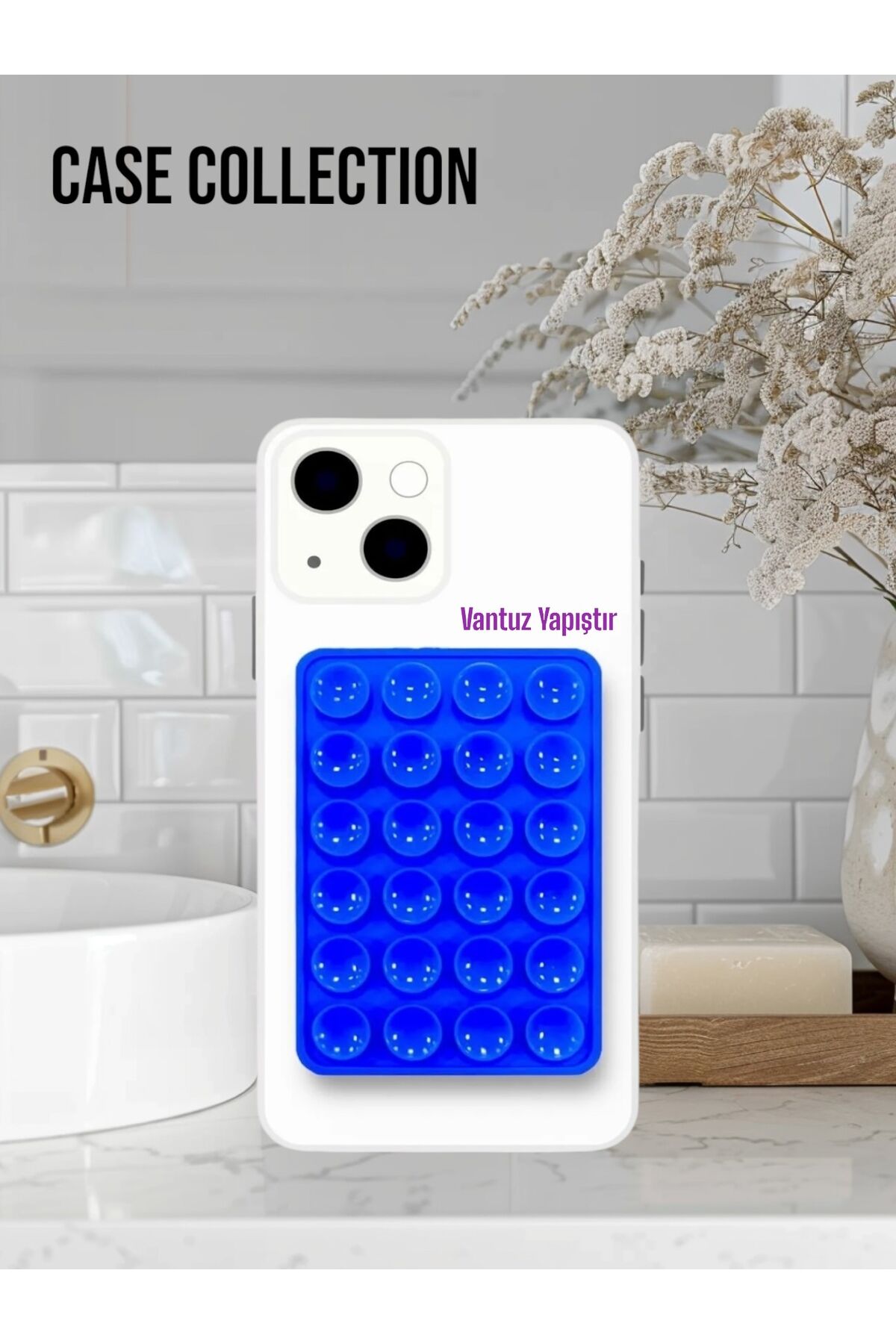 Telefon Tutucu Vantuz Slikon Vakumlu Cep Telefonu İçin Yapışkanlı Kaymaz Tutucu Cama Yapışan Lacivert