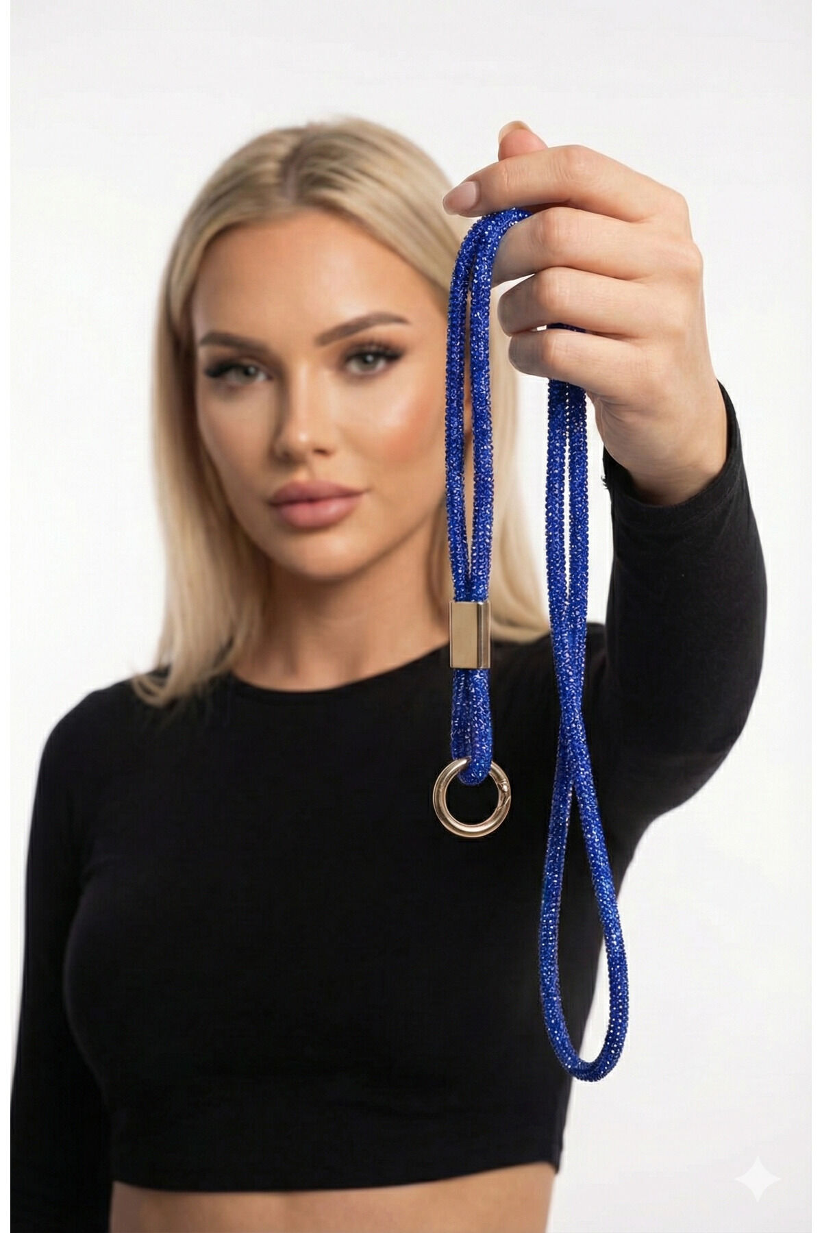 Taşlı Telefon Askısı Boyun İçin İpli Strap 100cm Lacivert