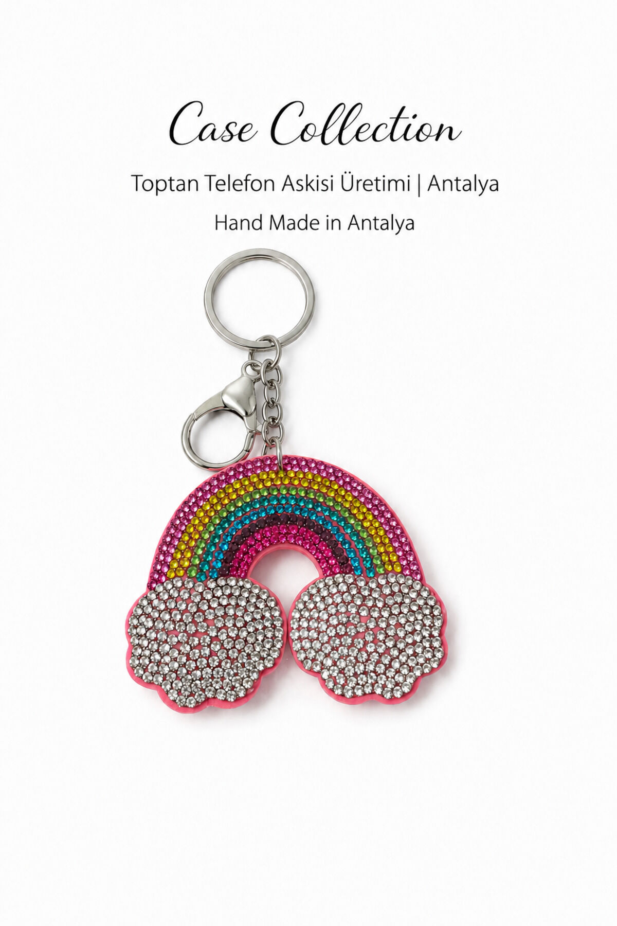 Taşlı Charm Anahtarlık Süs Çanta Aksesuarı Pembe