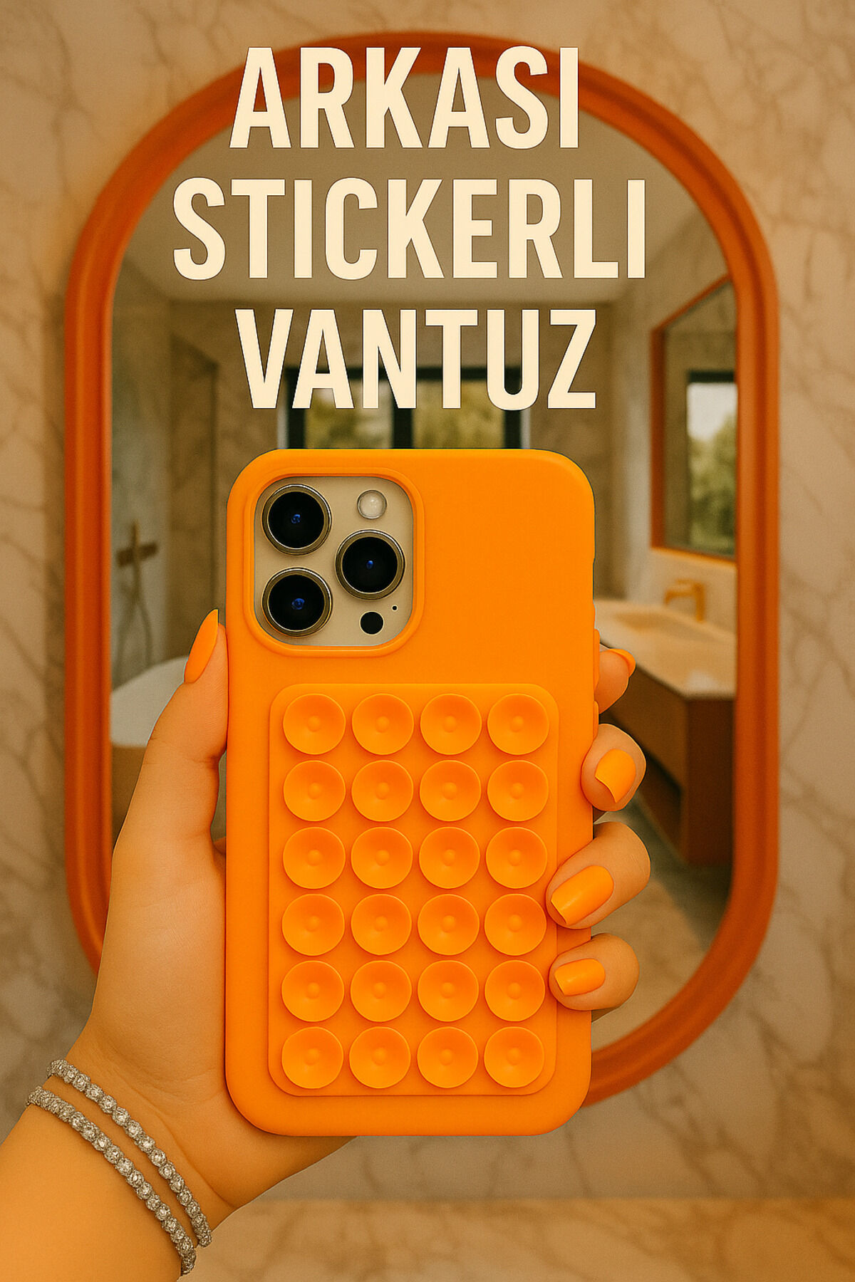 Vantuzlu Telefon Tutucu Slikon Araba Ayna Yapıştır Tüm Modellerle Uyumlu Turuncu